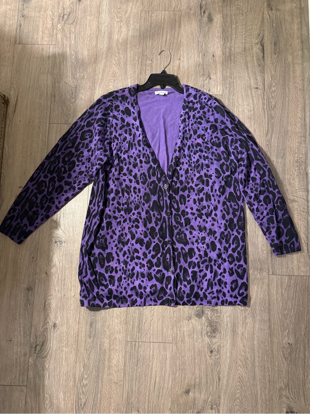 Joan Rivers Purple and Black Leopard Print Cardigan